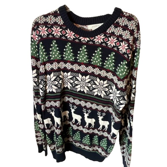 Aspen Christmas Sweater Reindeer Snowflakes Green & White XL - Picture 1 of 4